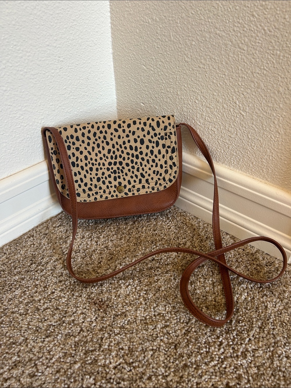 Universal Thread Brown Crossbody with Cream and Black Leopard Flap